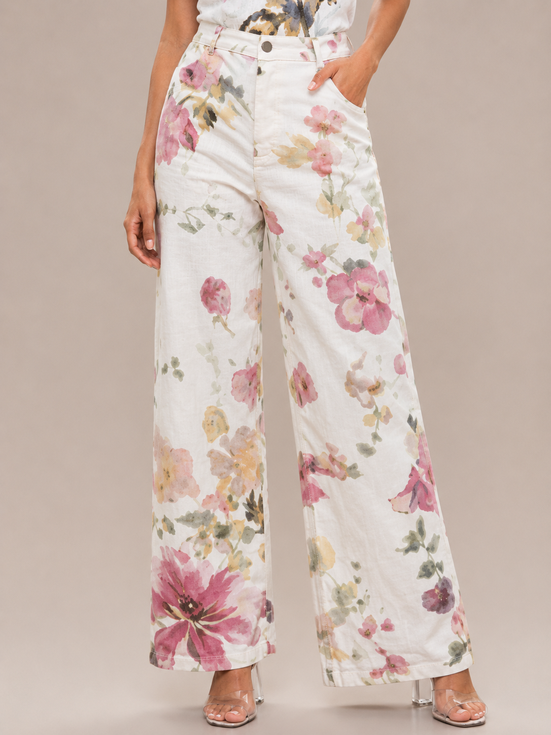 Watercolor Floral Wide-Leg Pants