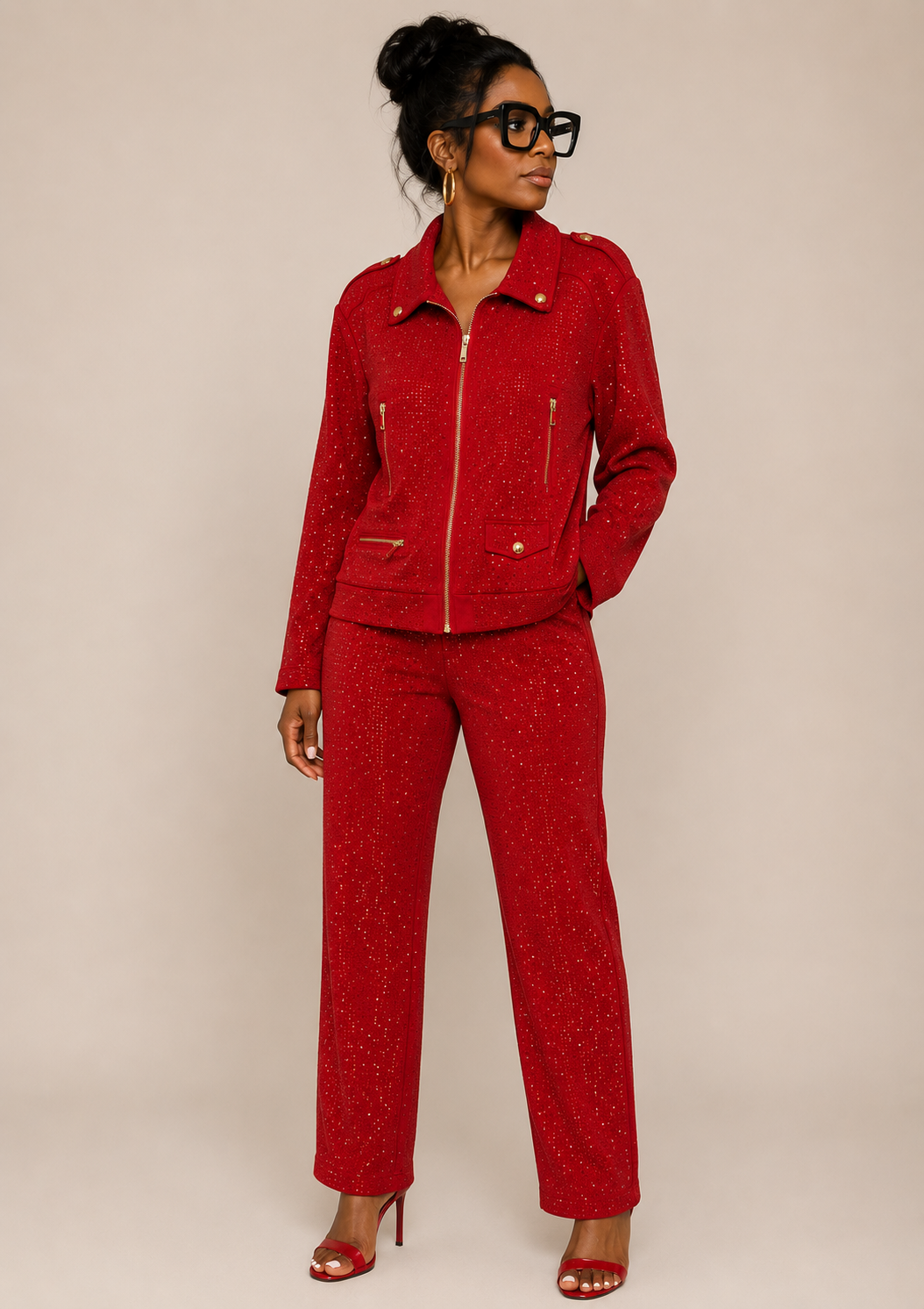 Rhinestone Zip Jacket & Pant Set