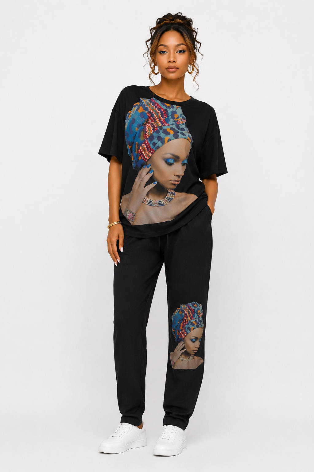 Regal Headwrap Graphic Tee & Jogger Set