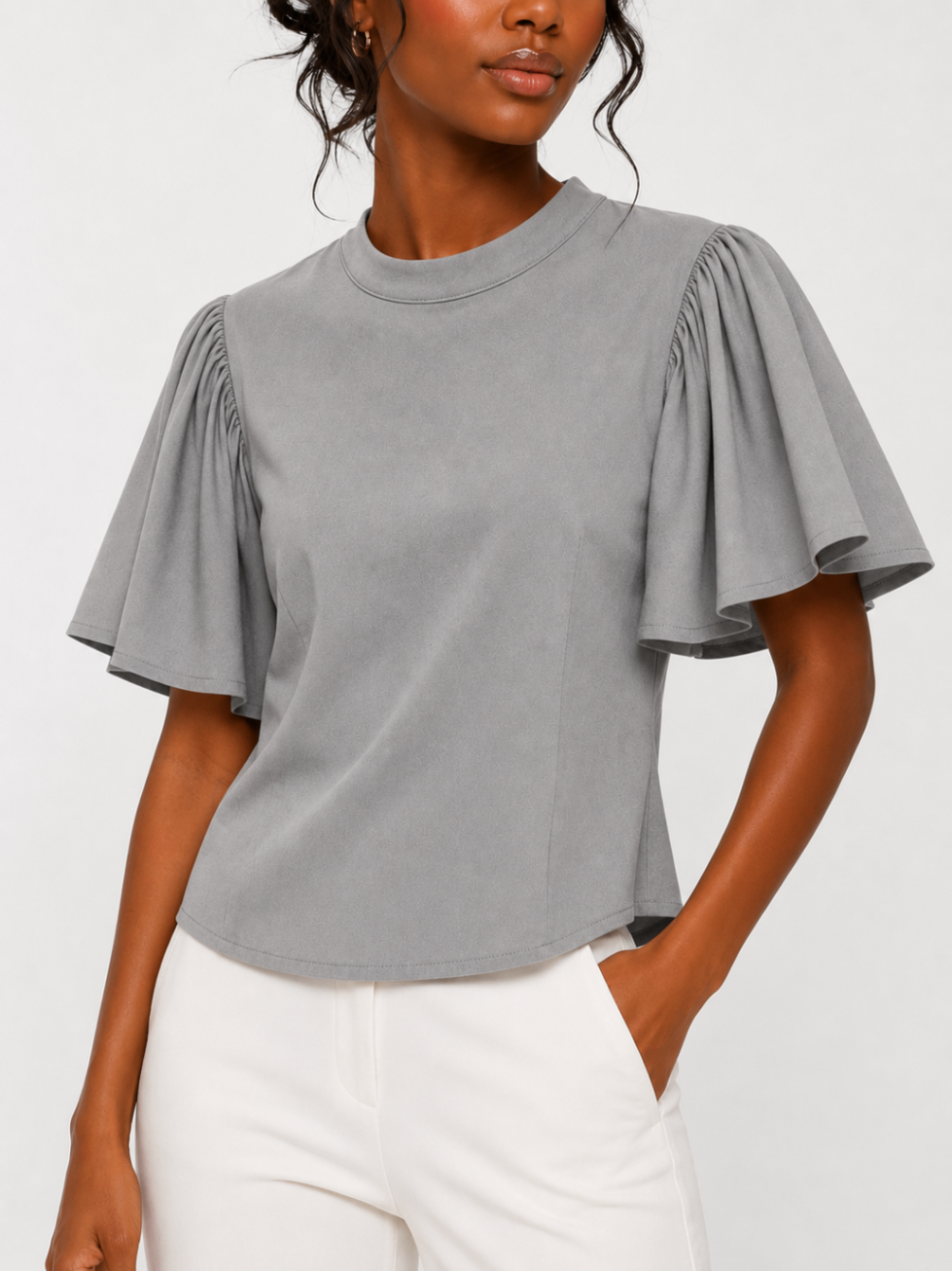 Dove Grey Flutter Sleeve Top