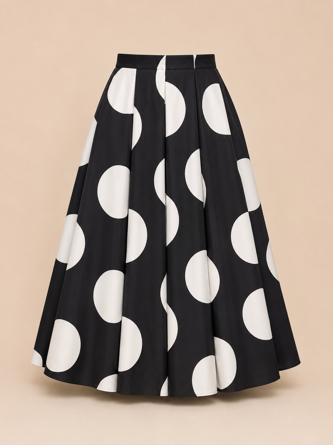 Oversized Polka Pleated Midi Skirt