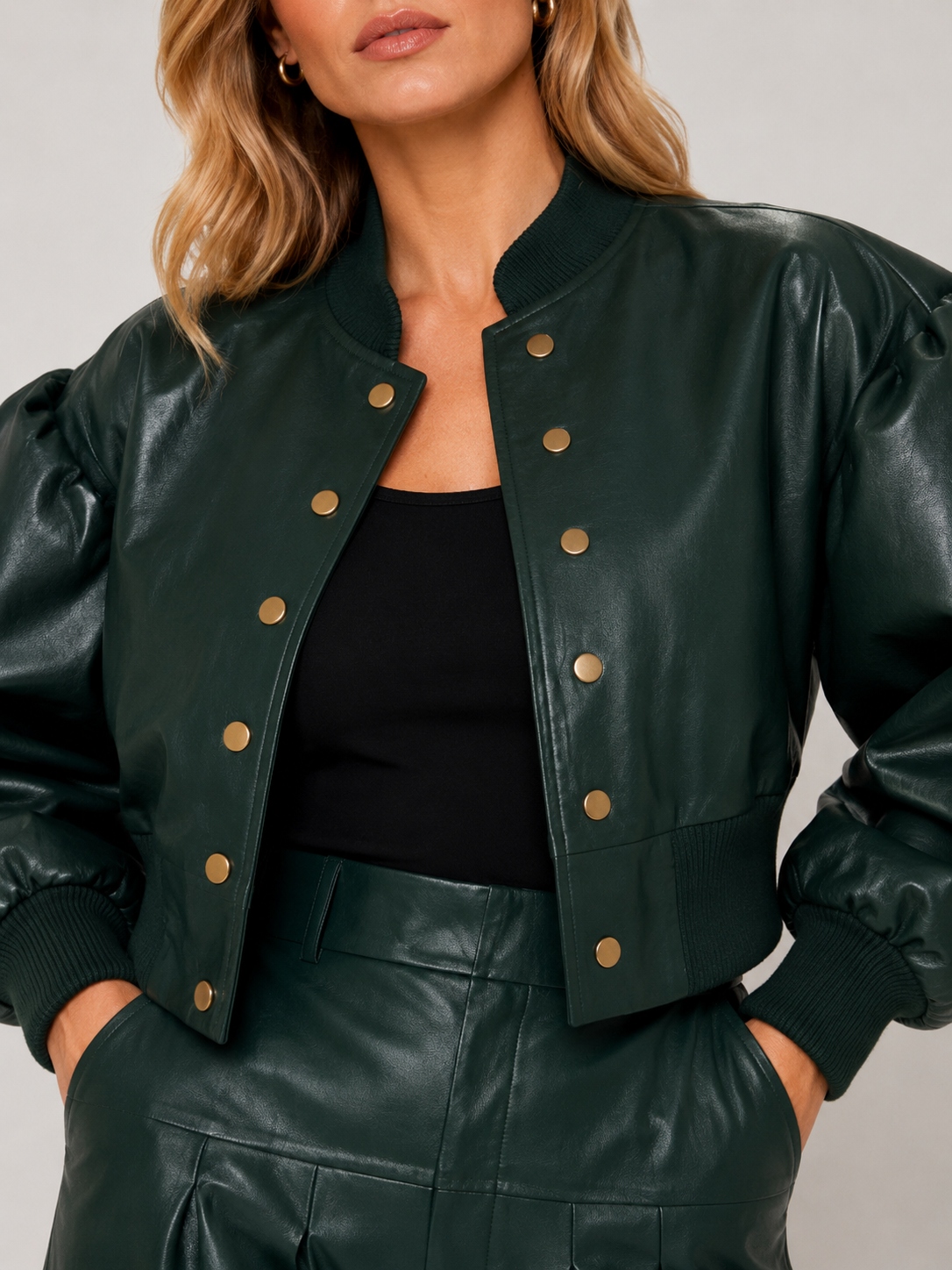 Emerald Faux Leather Bomber Jacket
