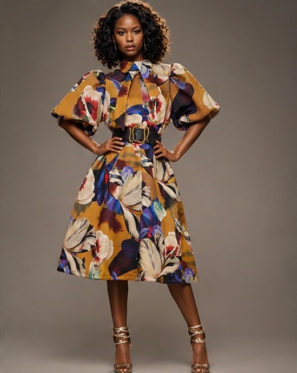 Ochre Tulip Belted Midi