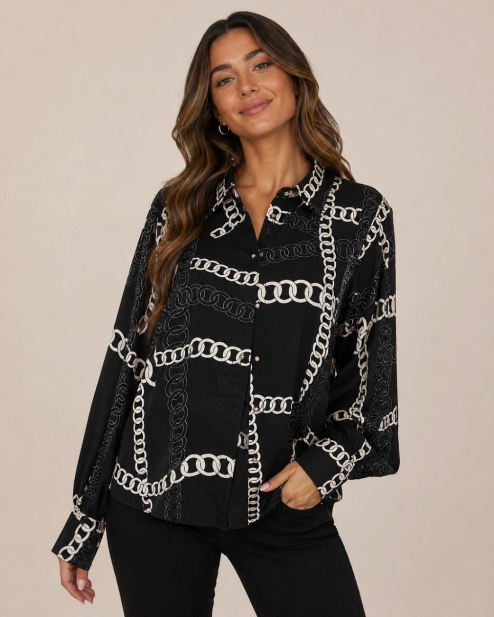 Black Chain Print Blouse