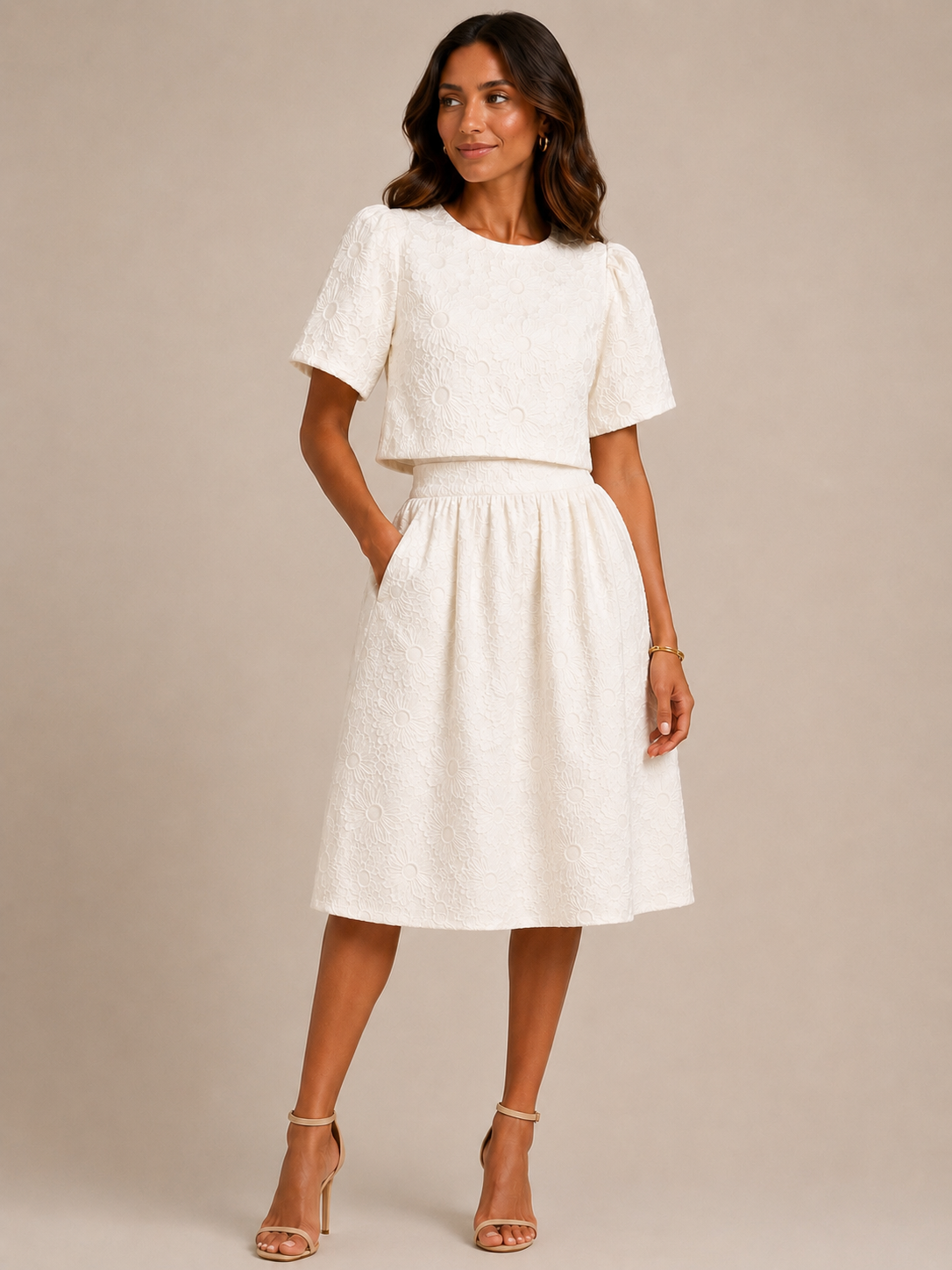 Floral Jacquard Top & Skirt Set