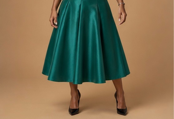 Emerald Silk Midi Skirt