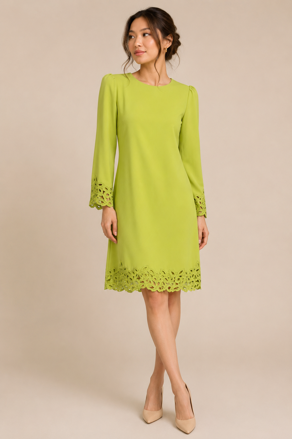 Lime Lace Hem Shift Dress