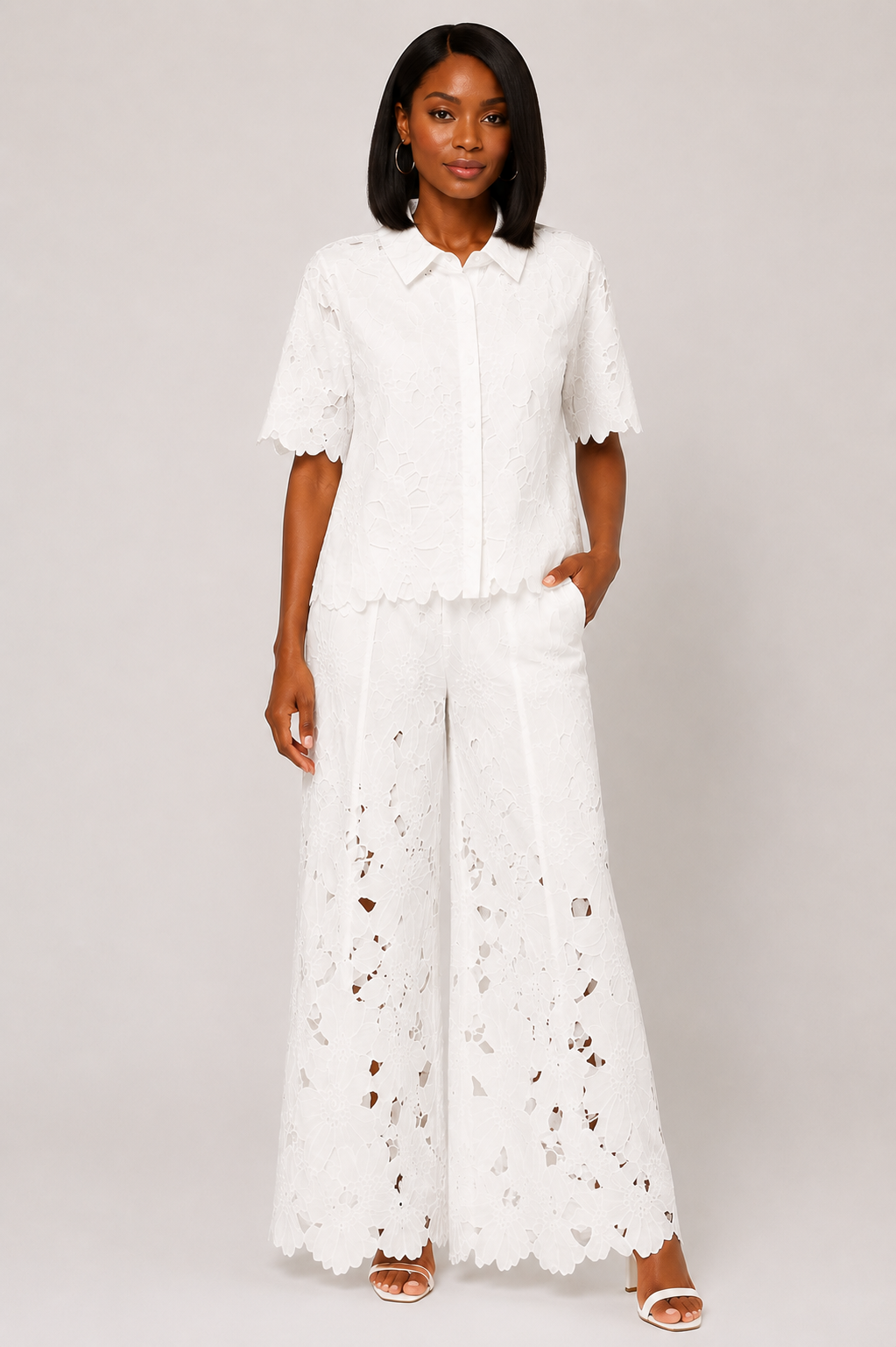 Floral Cutwork Lace Shirt & Pant Set