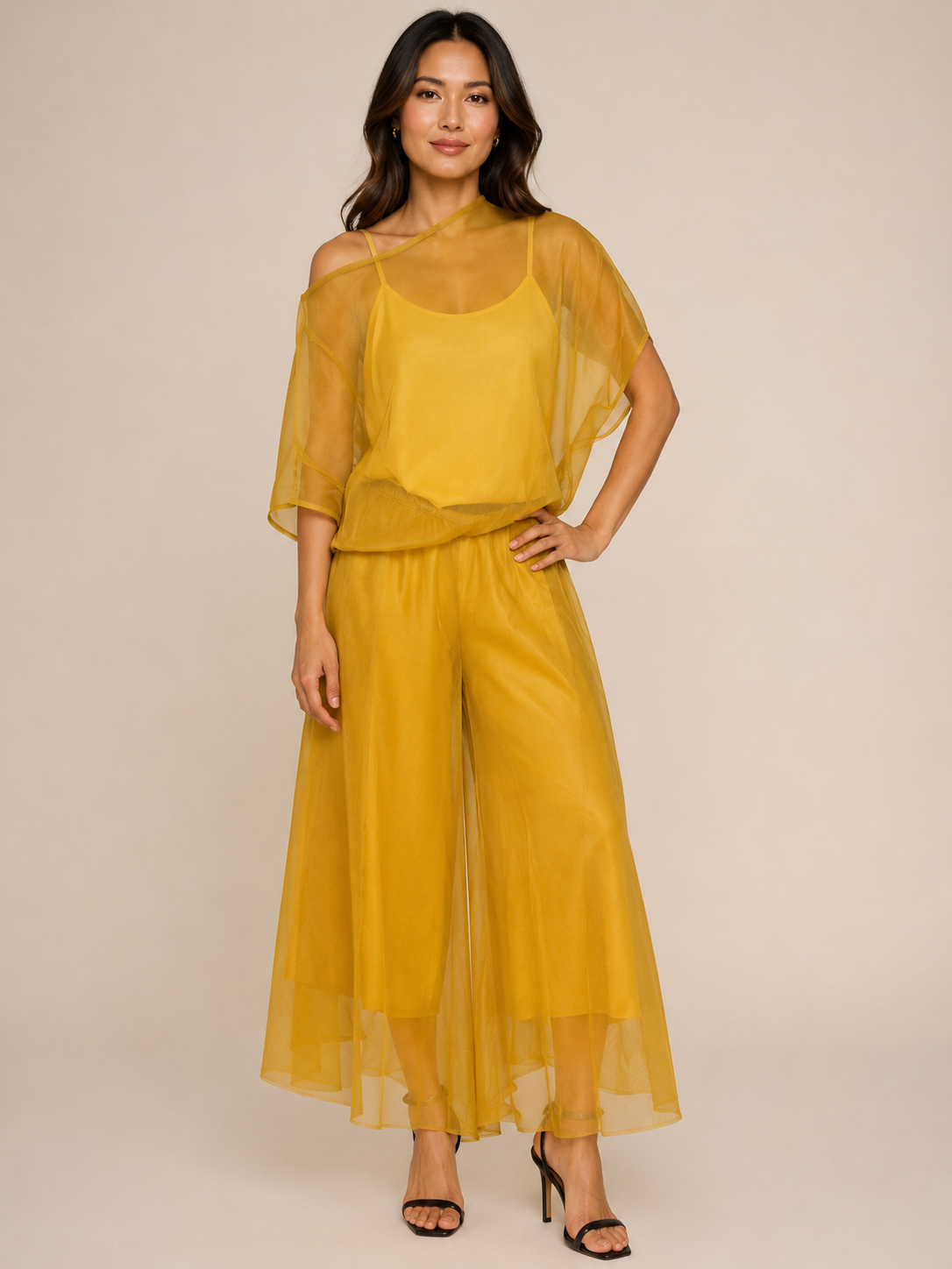 Golden Organza Cape Pant Set