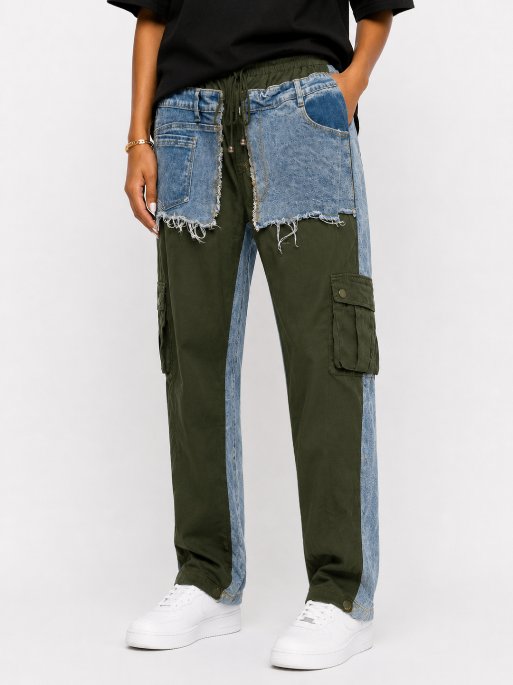 Olive Denim Cargo Joggers
