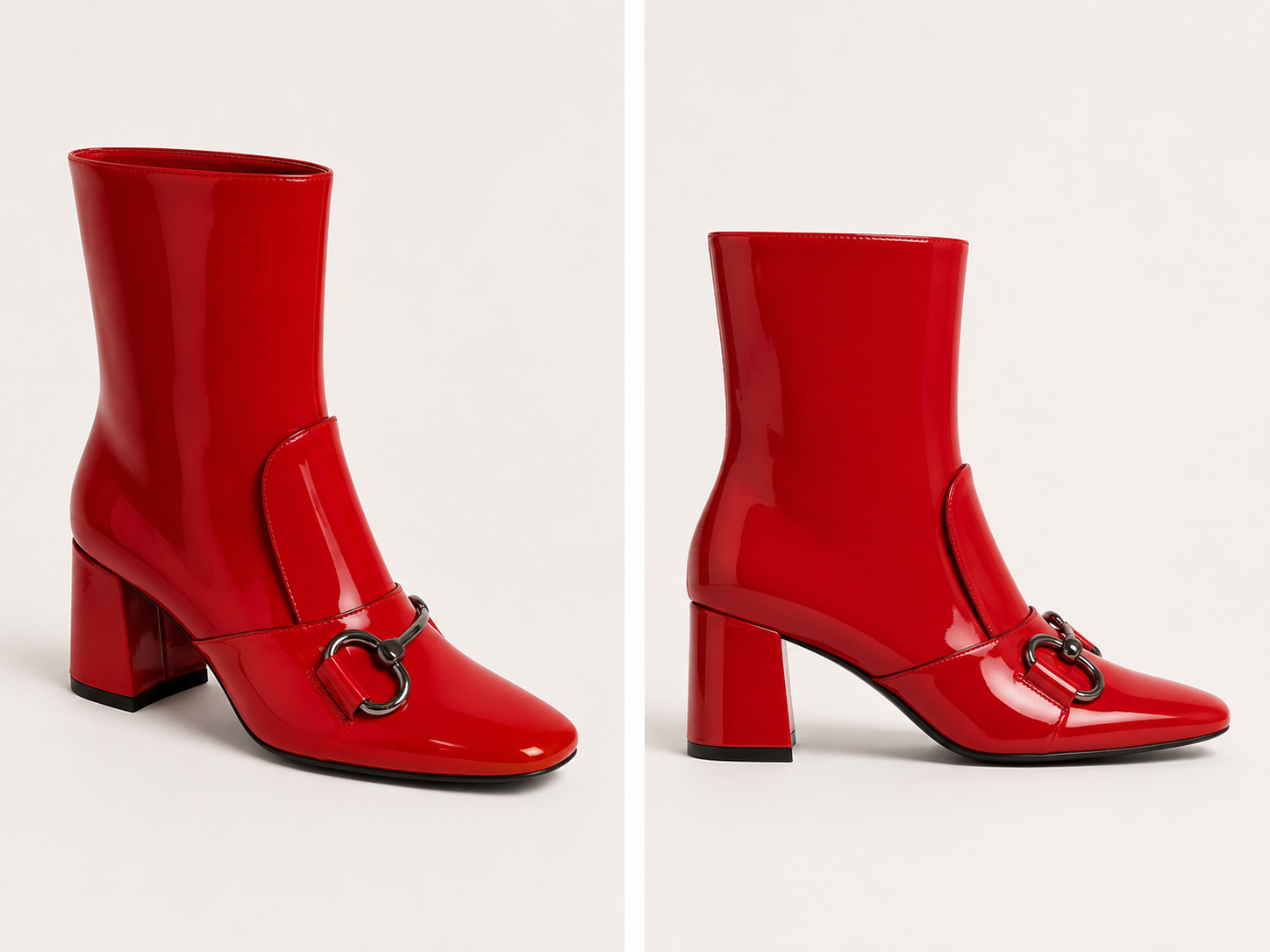 Red Patent Horsebit Ankle Boots