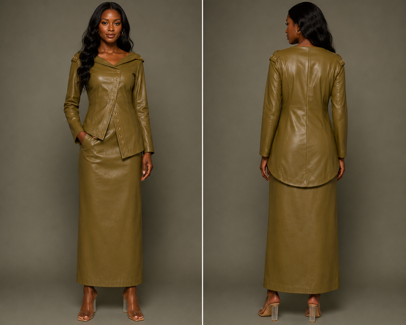 Grommet Faux-Leather Peplum Top & Skirt Set
