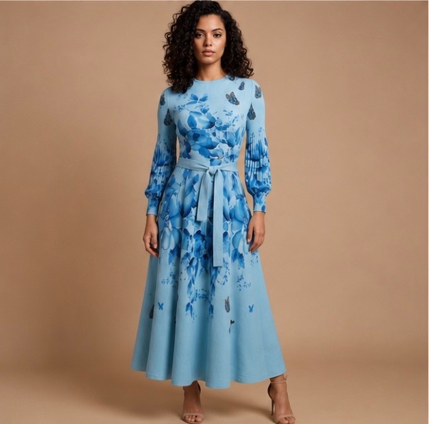 Sky Butterfly Belted Maxi