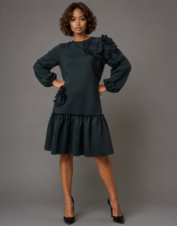 Forest Rosette Drop Waist Dress
