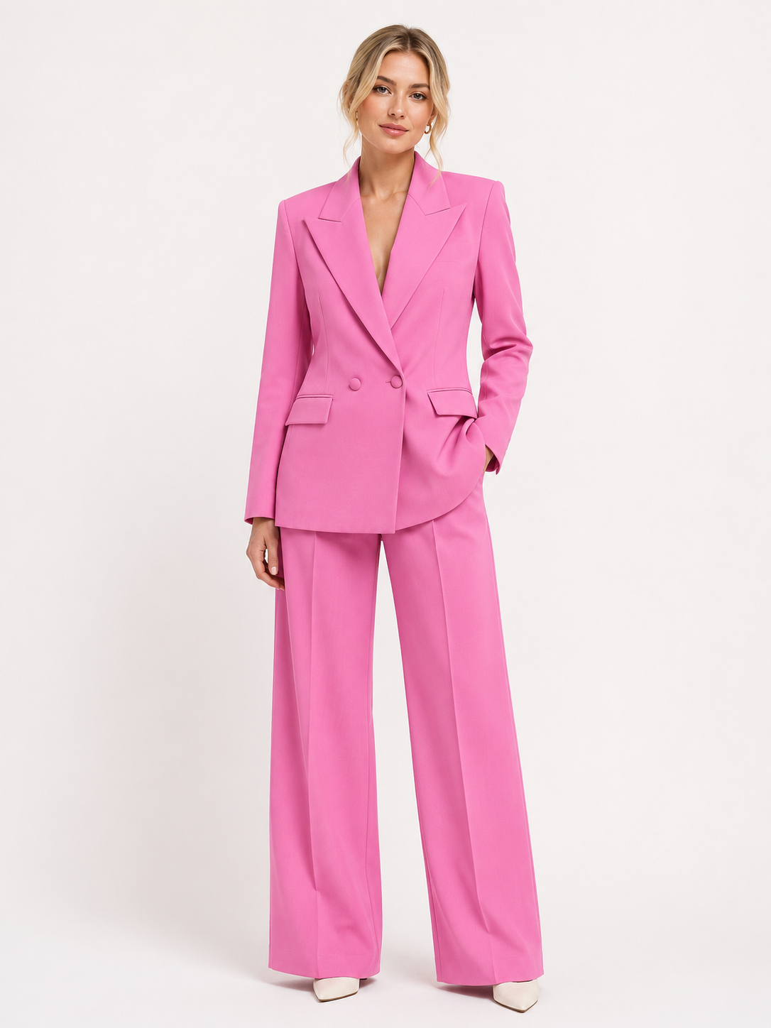 Double-Breasted Blazer & Wide-Leg Pant Suit