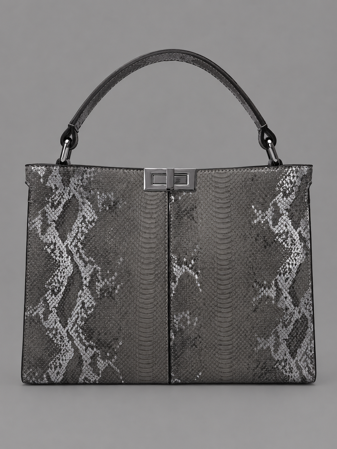 Silver Snakeskin Lock Tote