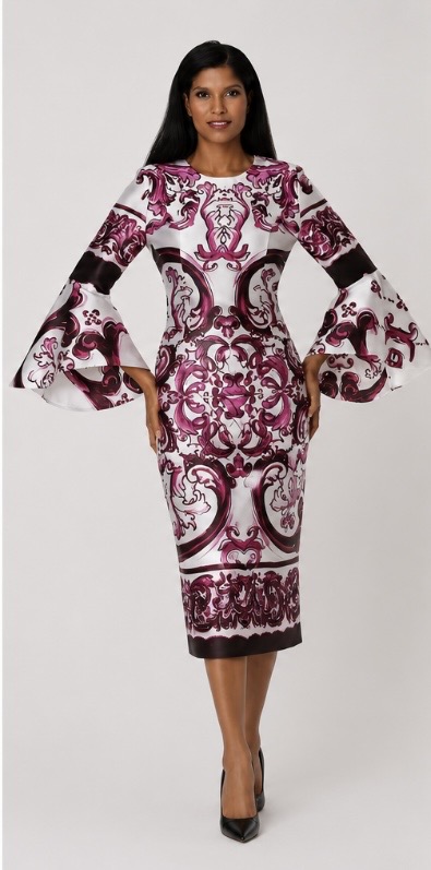 Magenta Baroque Bell Sleeve Midi Dress