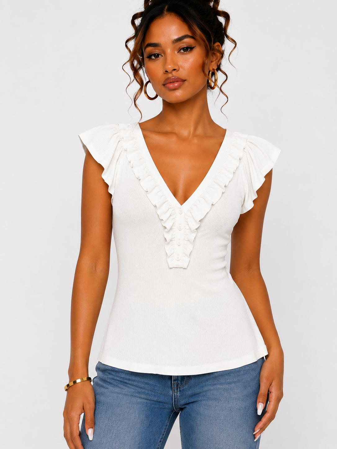 Ruffle V-Neck Peplum Top
