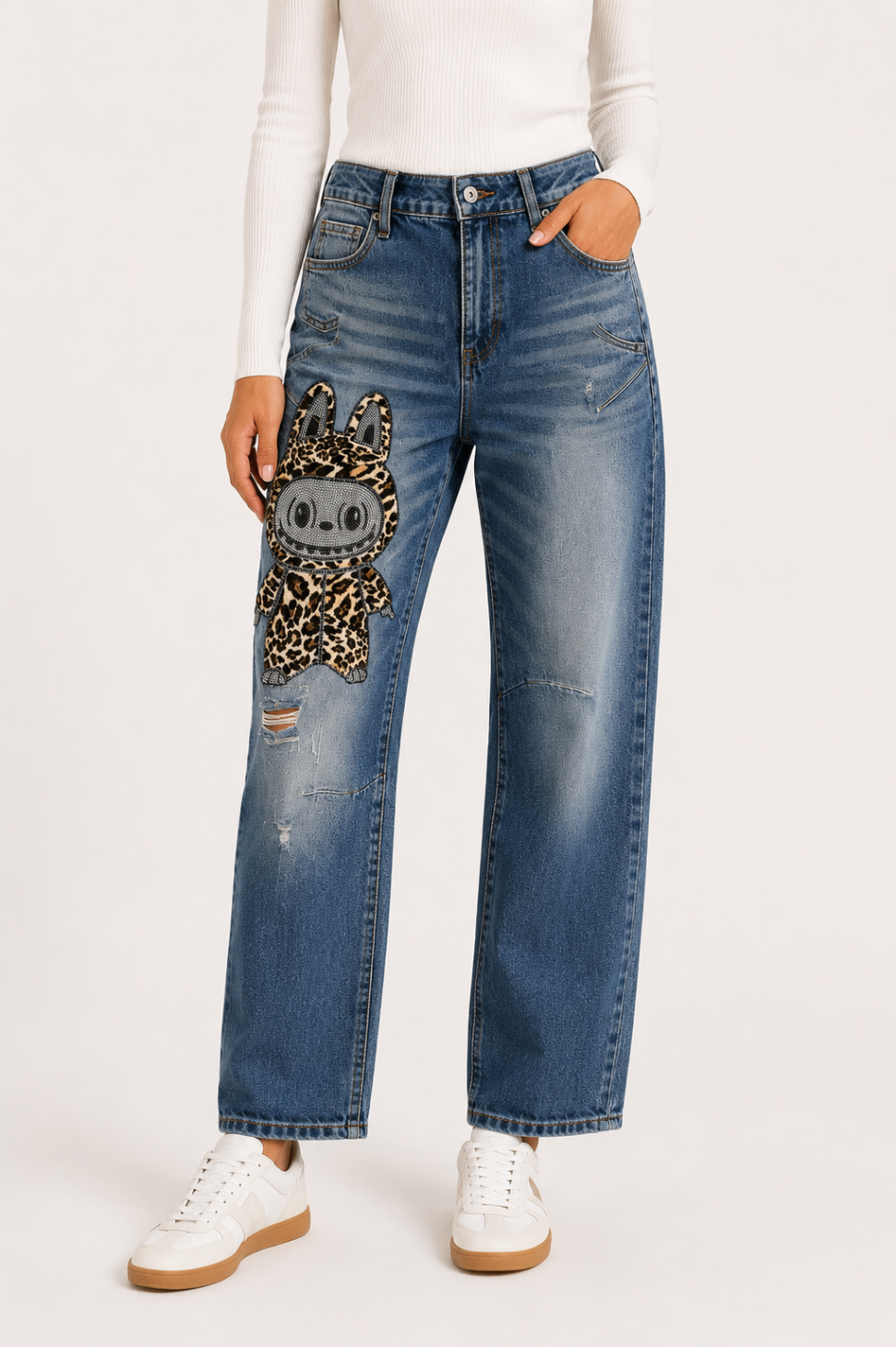Labubu Patch Wide-Leg Jeans