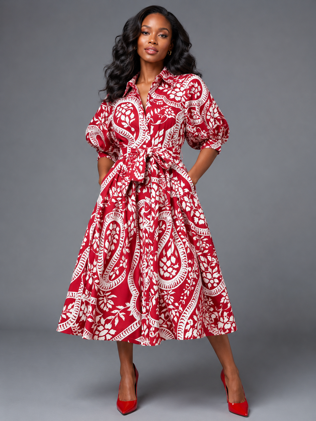 Crimson Paisley Shirt Dress