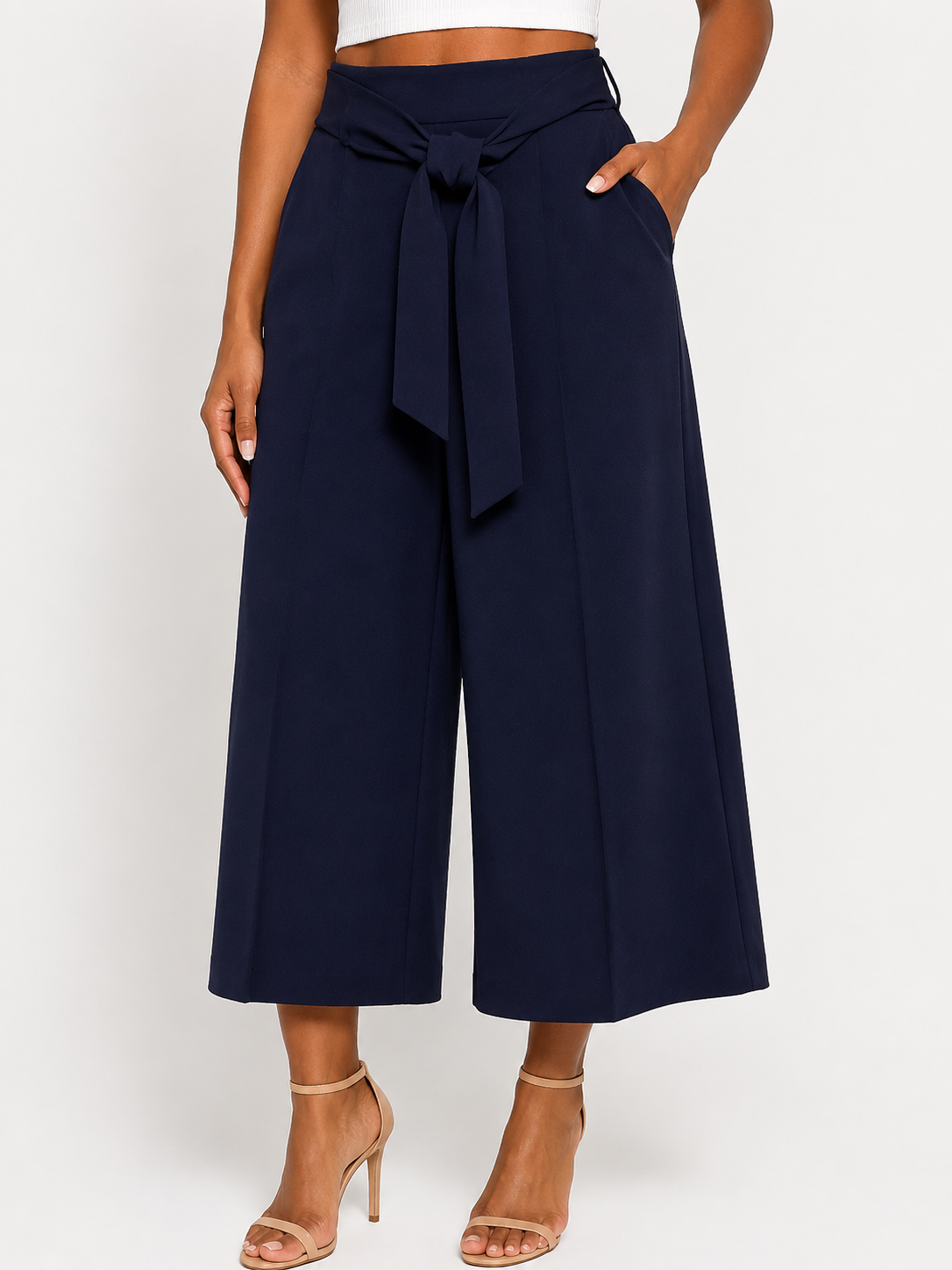 Navy Tie-Waist Culottes