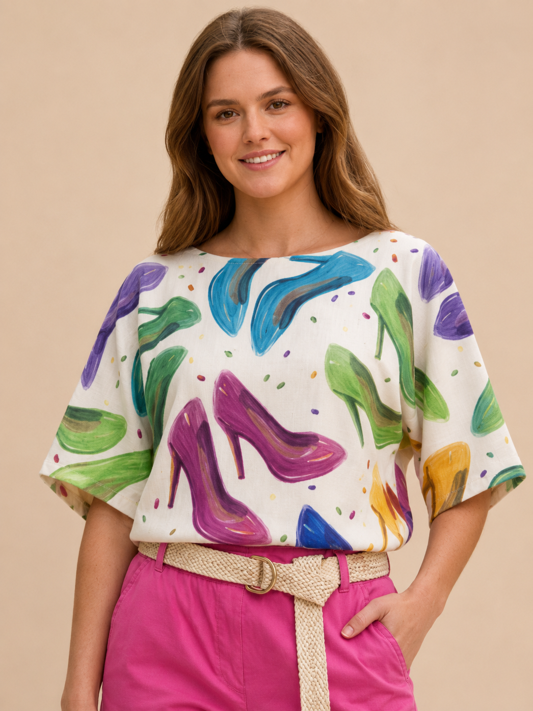 Stiletto Print Linen Top