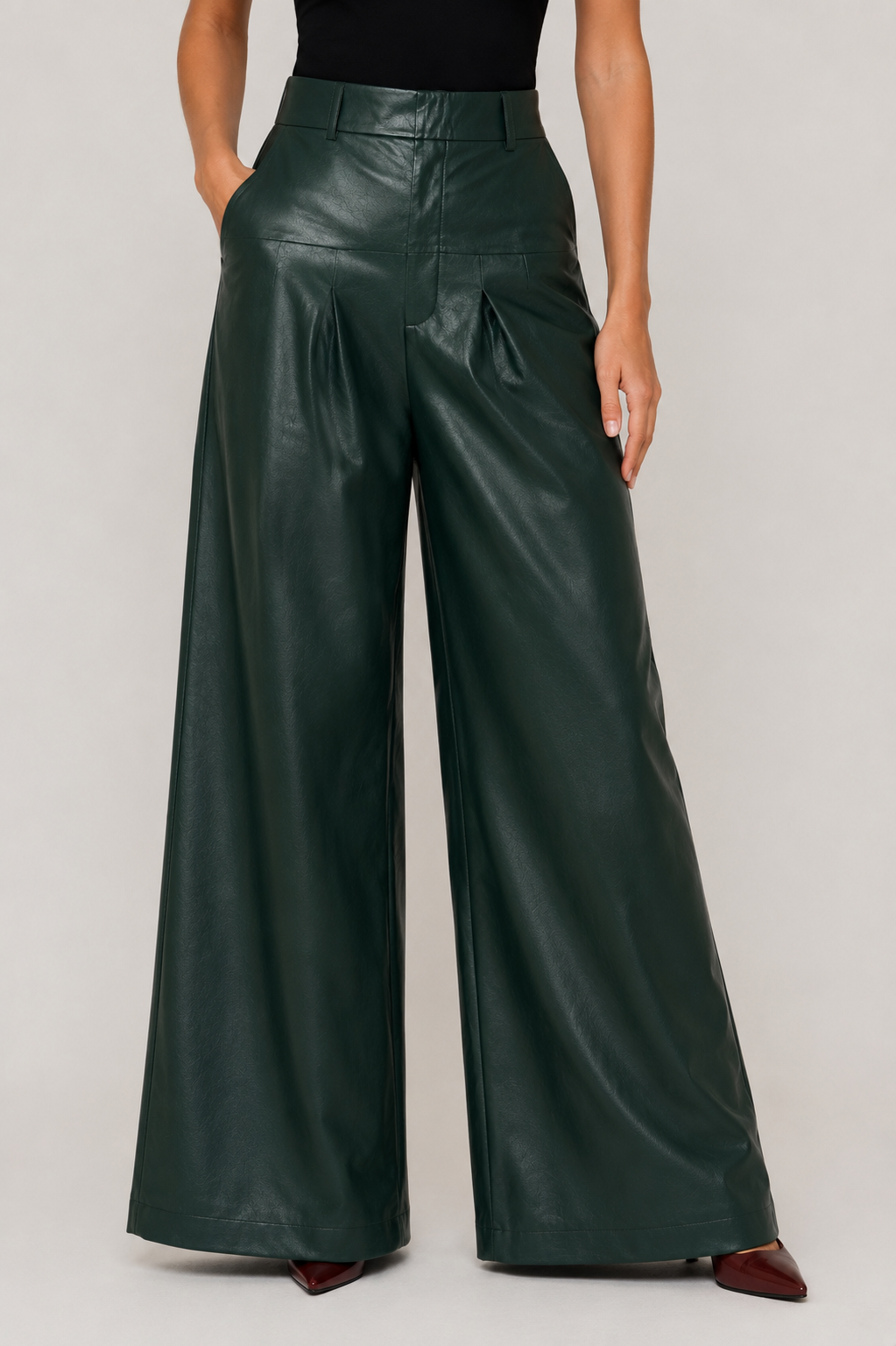 Emerald Faux Leather Wide-Leg Pants