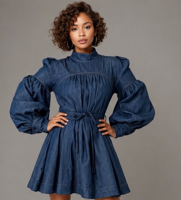 Denim Puff Sleeve Mini Dress