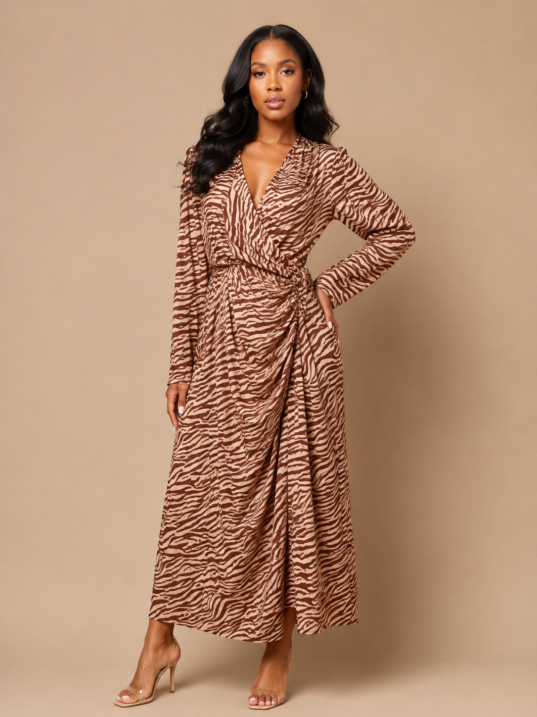 Mocha Zebra Wrap Dress
