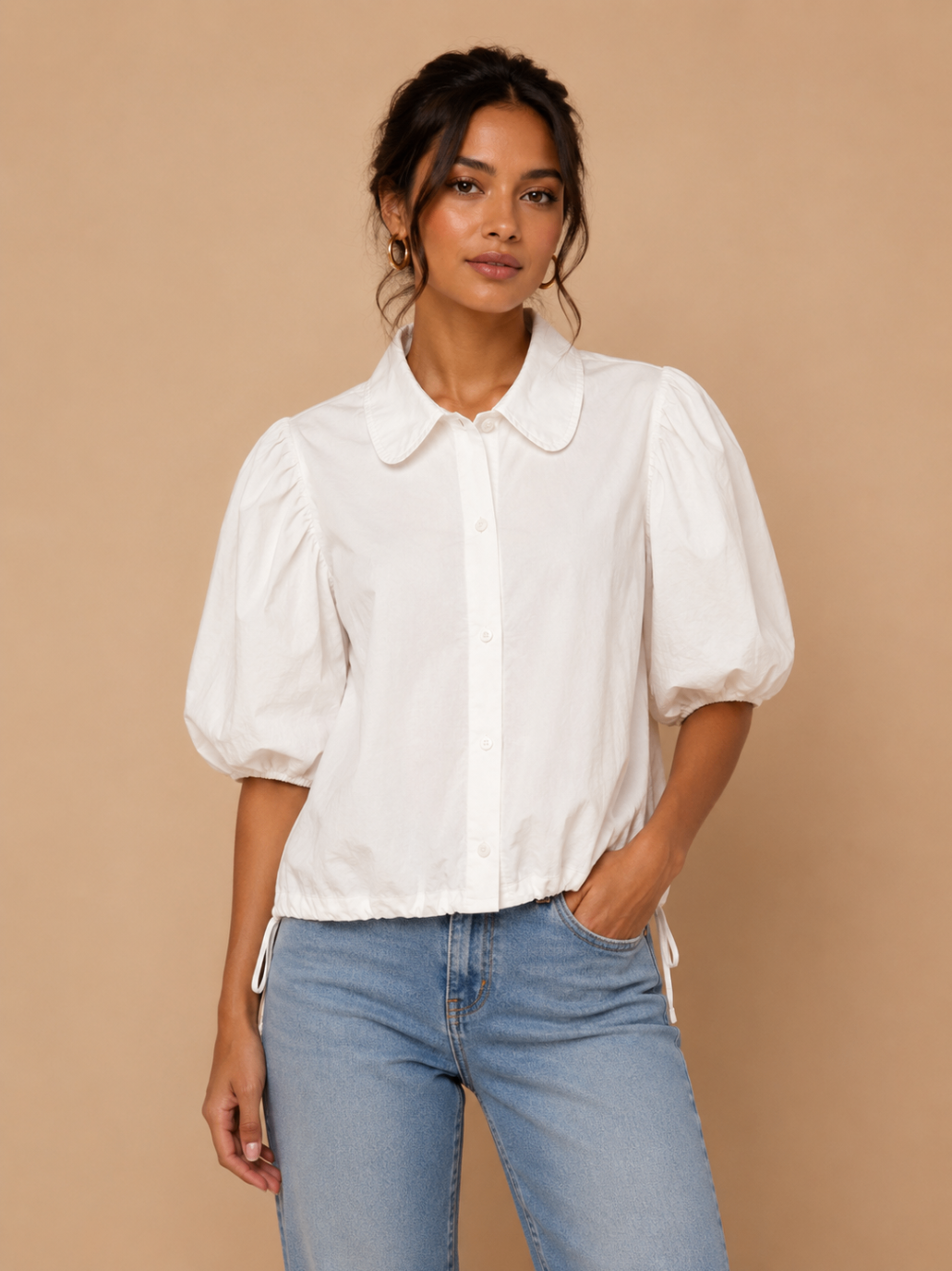Puff Sleeve Drawstring Blouse