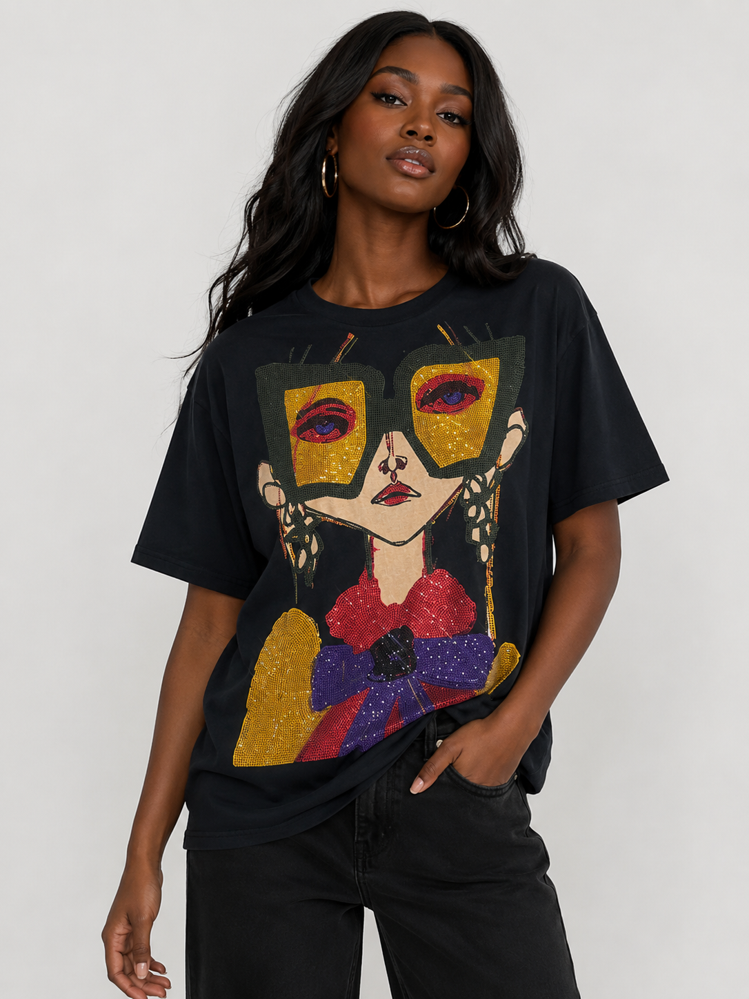 Mosaic Face Rhinestone Graphic Tee