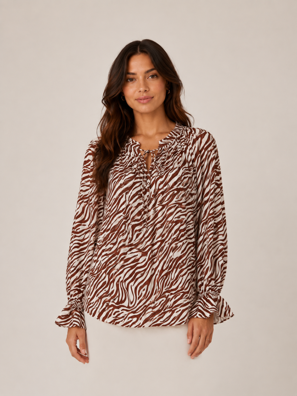 Cocoa Zebra Tie-Neck Blouse