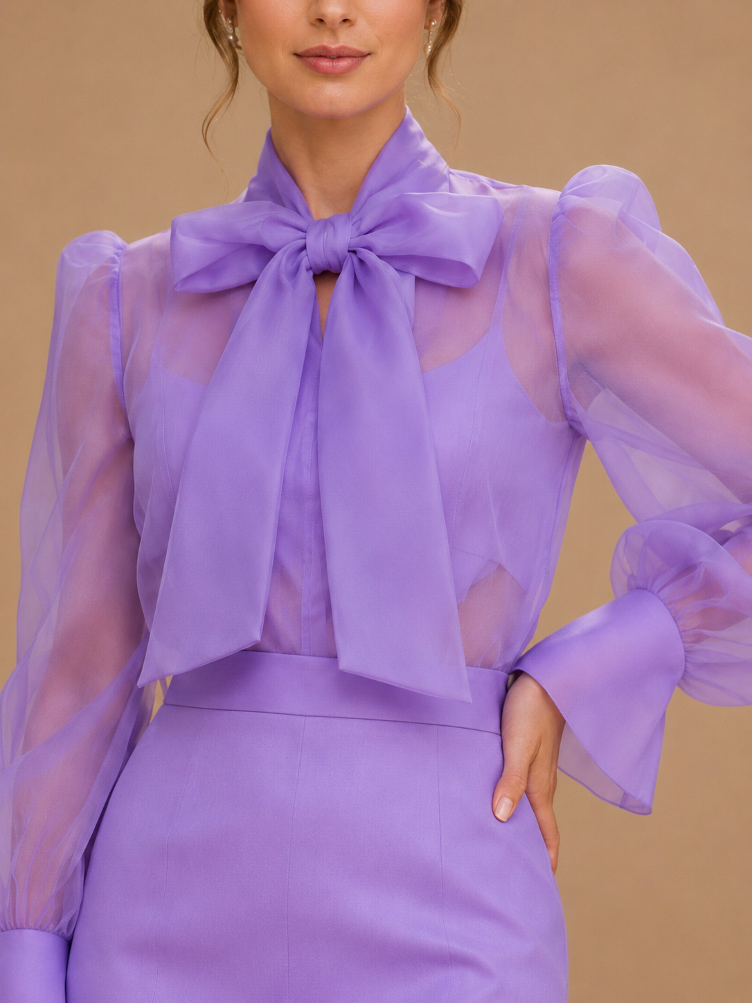 Lavender Organza Bow Blouse