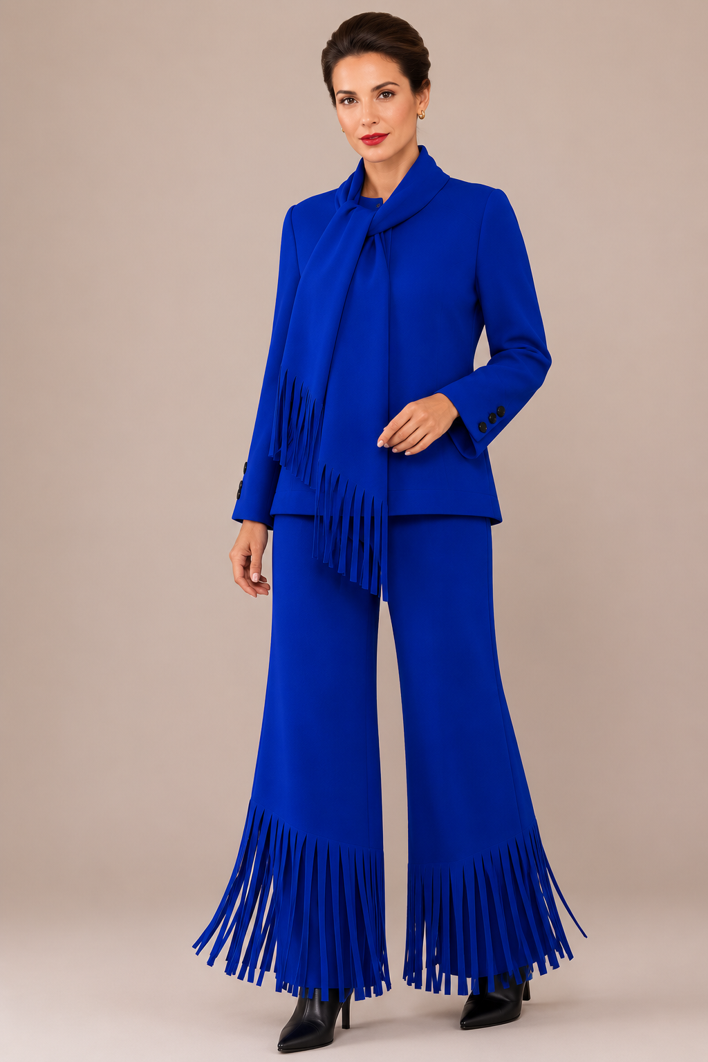 Cobalt Fringe Scarf Pant Suit