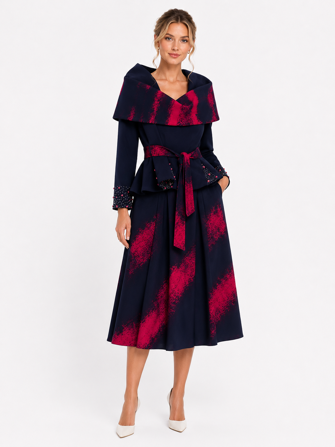 Portrait Collar Peplum Jacket & Skirt Set